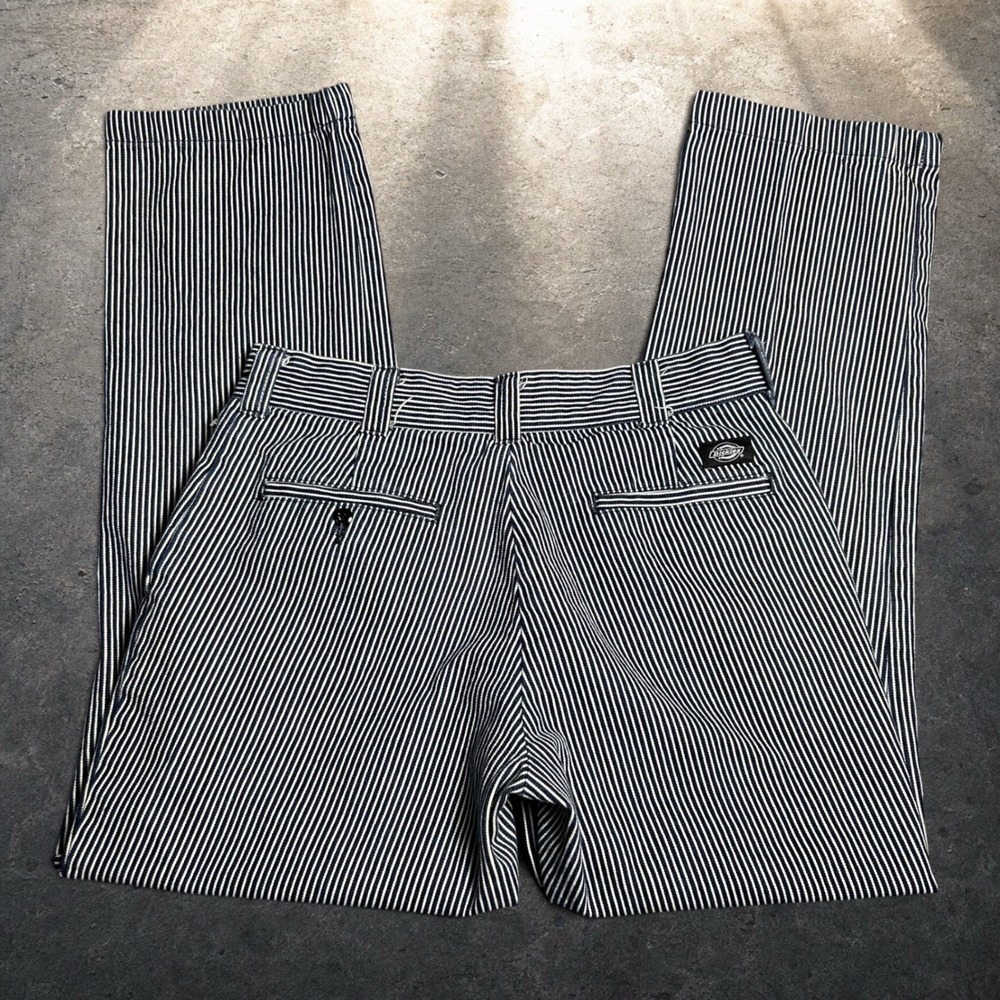 Dickies 67 Slim Hickory Stripe Work Pants Blue White Skater Retro Size 32